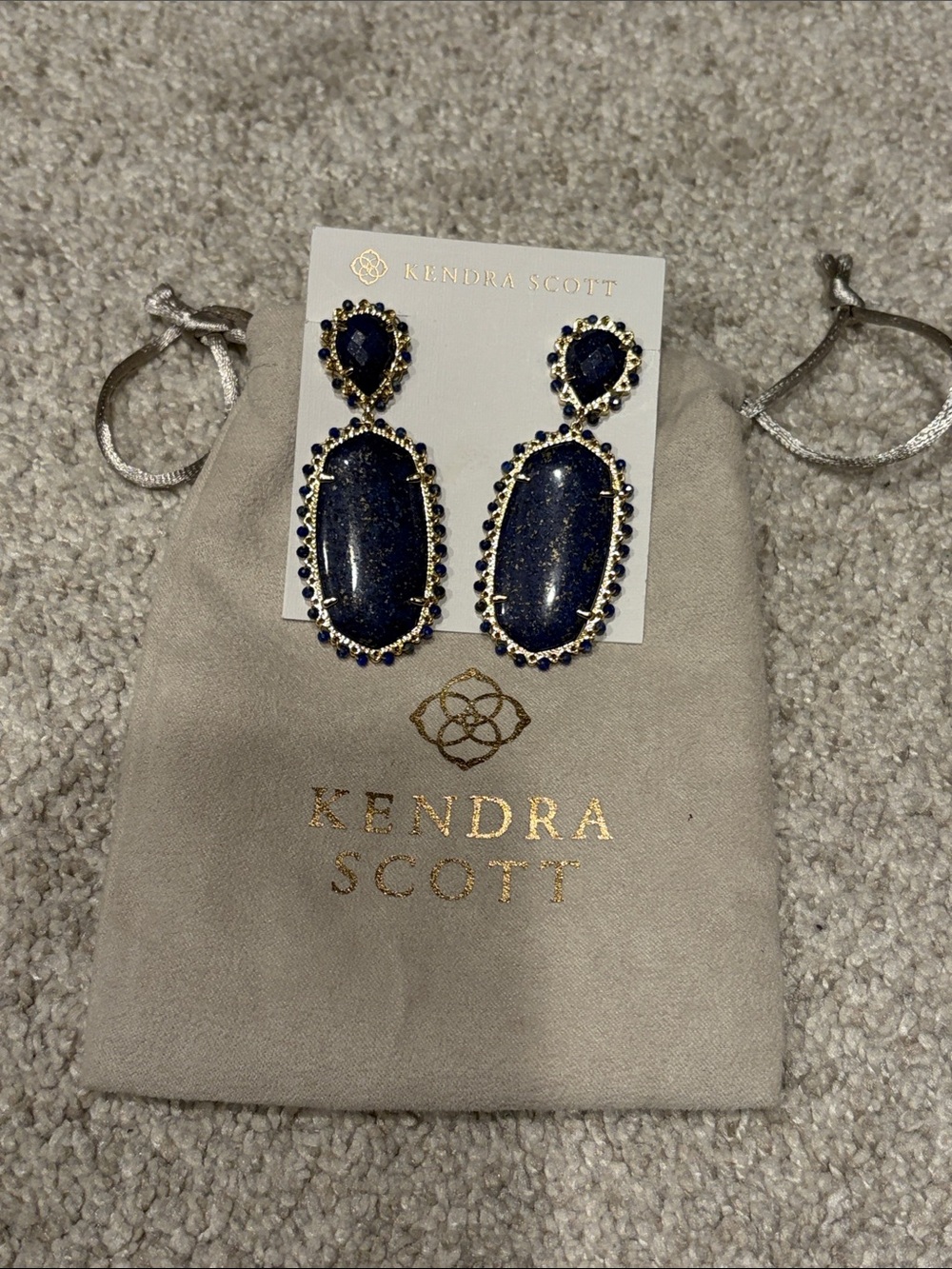 Kendra Scott Navy Blue and Gold Drop Earrings